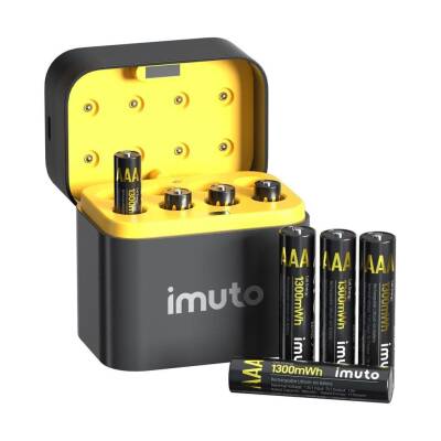 Imuto 1300 mWh AAA Lityum Şarjlı Pil Seti (8’li) + 8 Yuvalı Şarj Ünitesi - 1