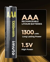 Imuto 1300 mWh AAA Lityum Şarjlı Pil Seti (8’li) + 8 Yuvalı Şarj Ünitesi - 4