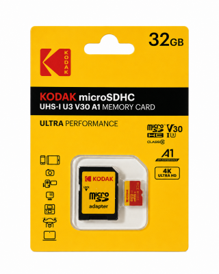 Kodak 32GB Micro SD UHS-I U3/V30/A1 Hafıza Kartı + Adaptör (Kırmızı) - 1